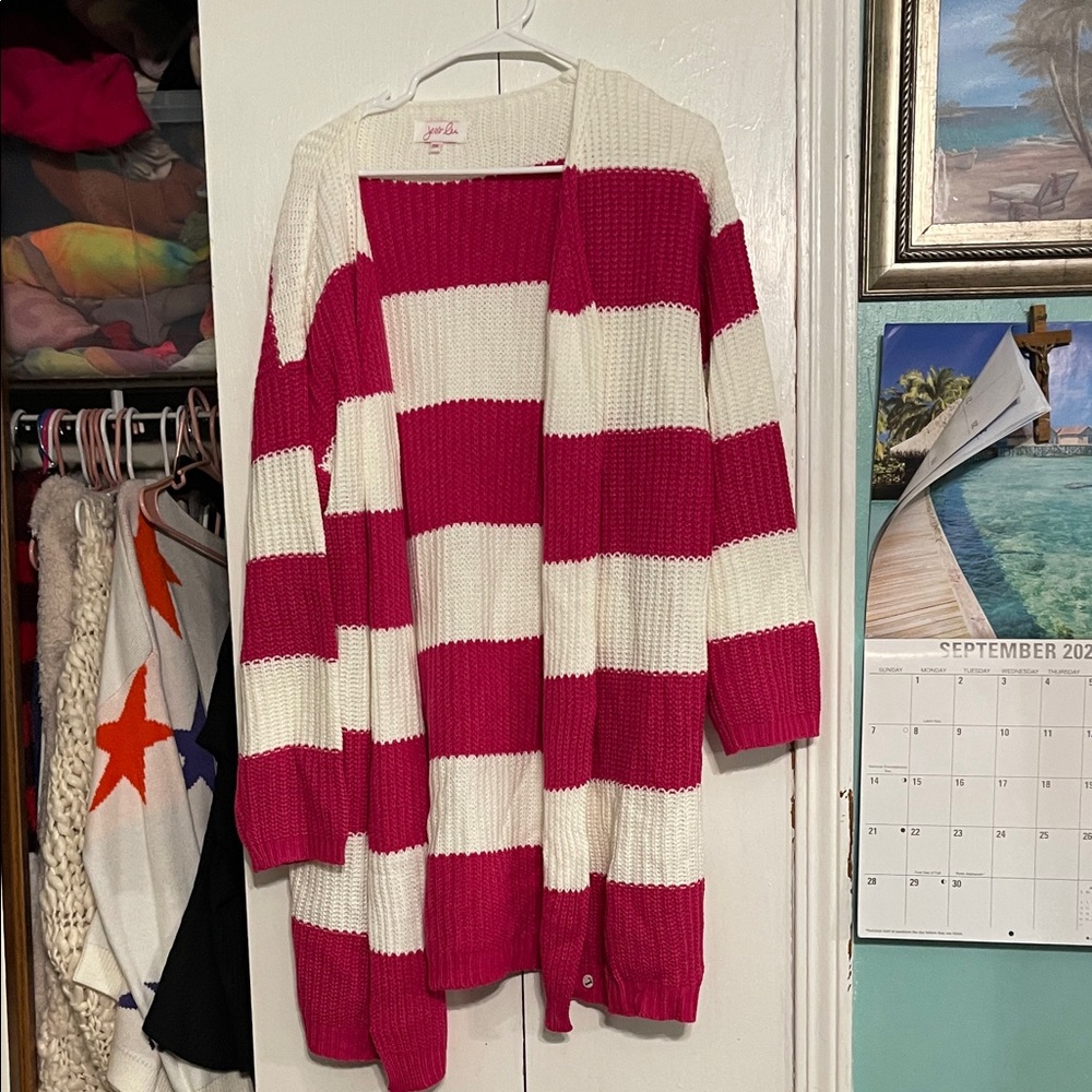Vibrant Striped Cardigan in Pink and White